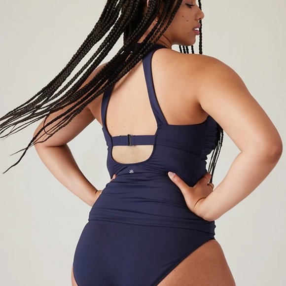 NWT Athleta Dress Blue Maldives Bra Cup High Neck Tankini Top Swim - Picture 4 of 8